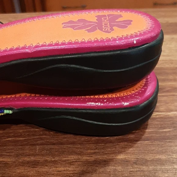 Chico's Red and Pink Mules Vibrant Summer Slip-Ons - Picture 8 of 8